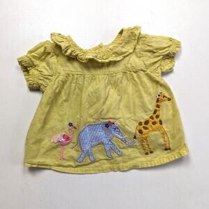 Baby Boden Top Baby Girls Size 0-3m Yellow Giraffe Elephant Flamingo